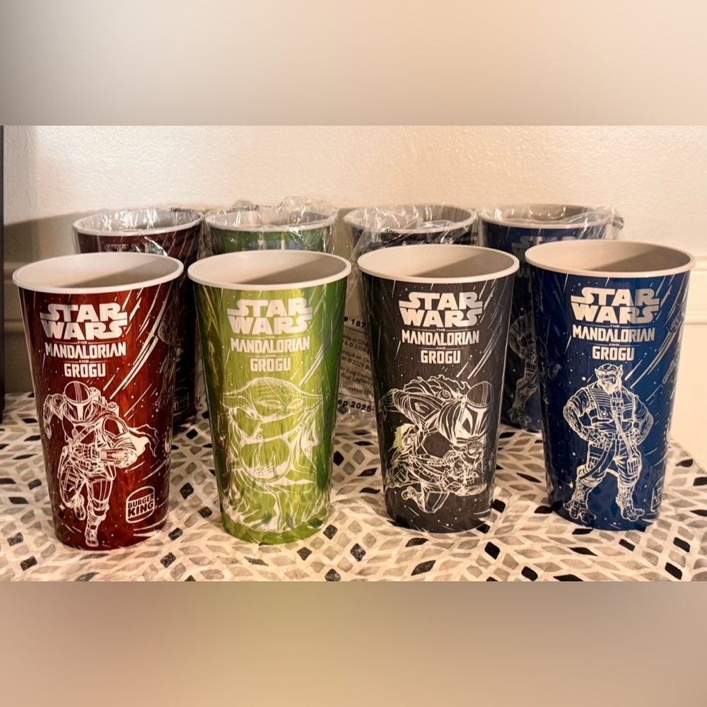 2026 Burger King STAR WARS The MANDALORIAN And GROGU Cups Compete Set Of 4 NEW